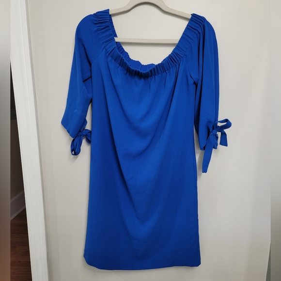 VINCE CAMUTO Cobalt Blue Off the Shoulder Scuba Bardot Dress Size 6 - Picture 5 of 9